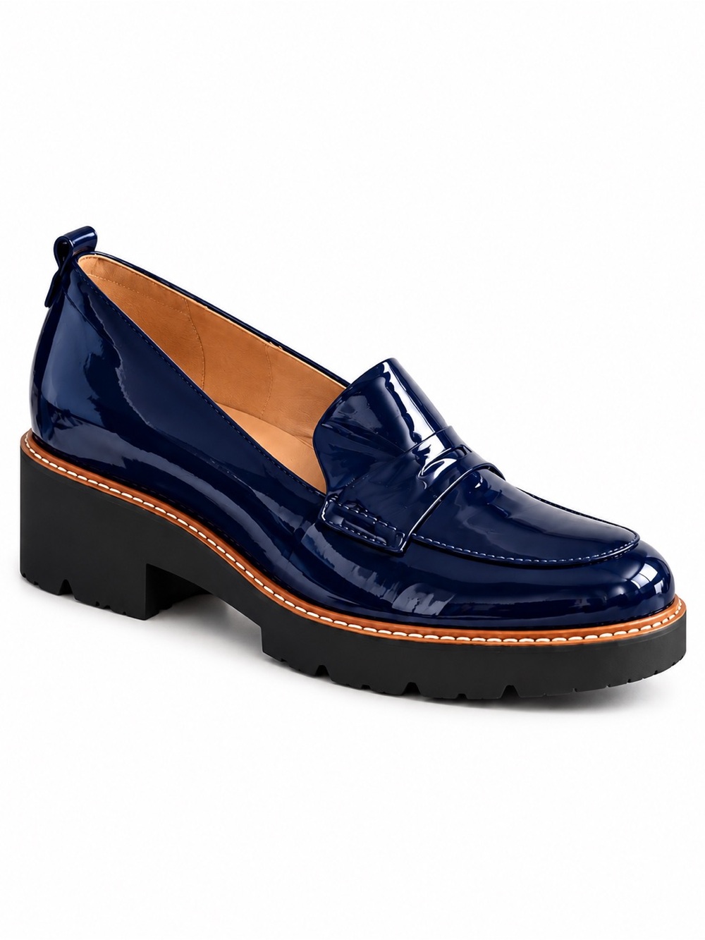 Naturalizer Darry Navy Patent Leather Lug Sole Loafers Women’s Size 8.5